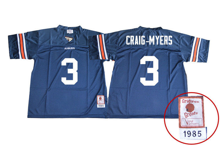 Auburn Tigers Men's Nate Craig-Myers #3 Navy Stitched College 1985 Throwback NCAA Authentic Football Jersey URF4174KP